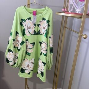 QUEEN OF SPARKLES Light Green Sweatshirt with Sequin Accents